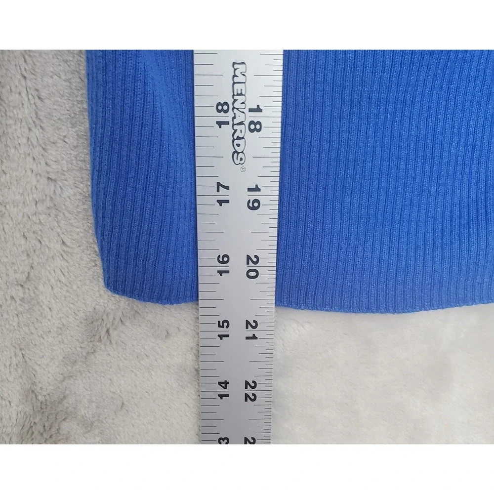 Tory Burch Sweater Womens M Blue Silk Cashmere V Neck Button Up Cropped Cardigan